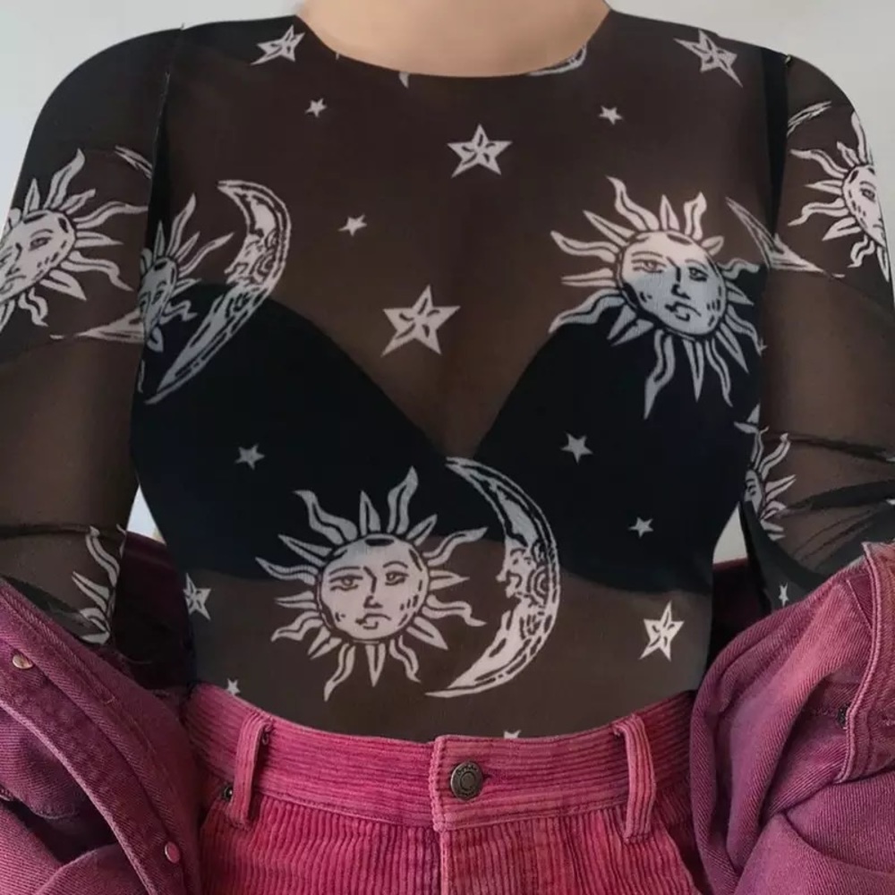 Women Mesh Long Sleeve See Through Top - Picture 4 of 6